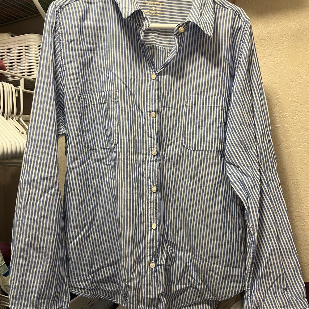 Lilly Pulitzer Blue and White Striped Button-Down Shirt